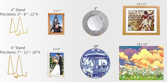 IBosins 5 Pack 4 Inch Plate Holder Display Stands, Metal Gold Frame Stand - Image 3
