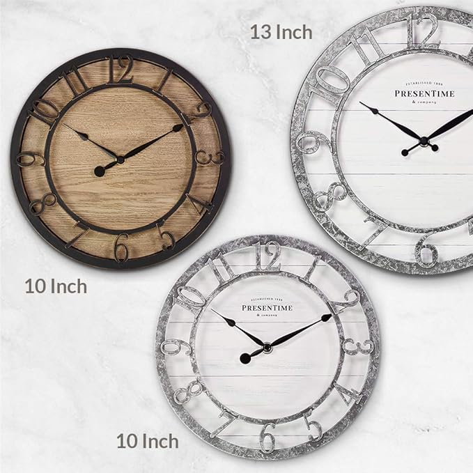 Presentime & Co 13" Farmhouse Series Wall Clock, Quartz Movement, Shiplap Style - Image 5