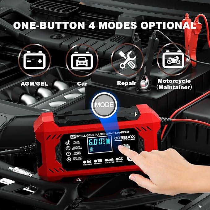 Corebox Battery Charger 6-Amp 12V Automatic Smart Battery Trickle Charger - Image 4