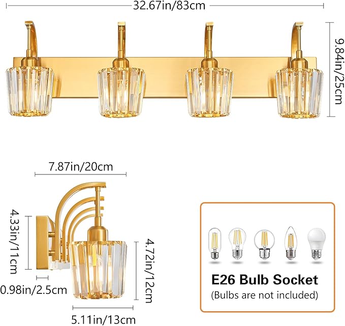 FDPBY Modern Bathroom Vanity Light, 4-Light Gold Wall Sconce - Image 4