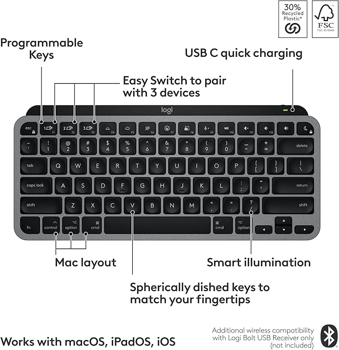 Logitech MX Keys Mini for Mac Minimalist Wireless Keyboard, Backlit Keys - Image 7