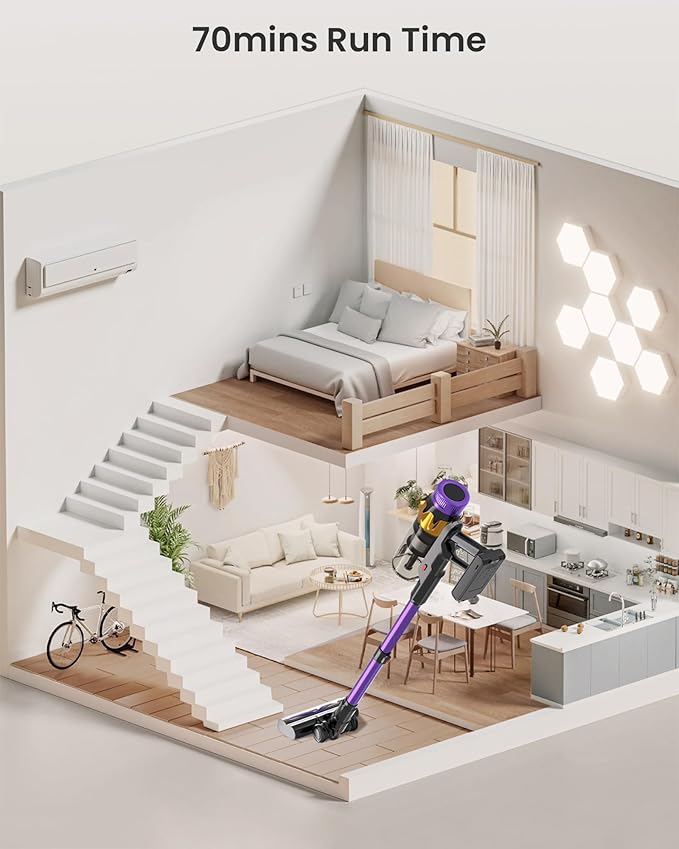 Cordless Vacuum Cleaner, 650W 55KPA 70 Mins Vacuum Cleaners - Image 3