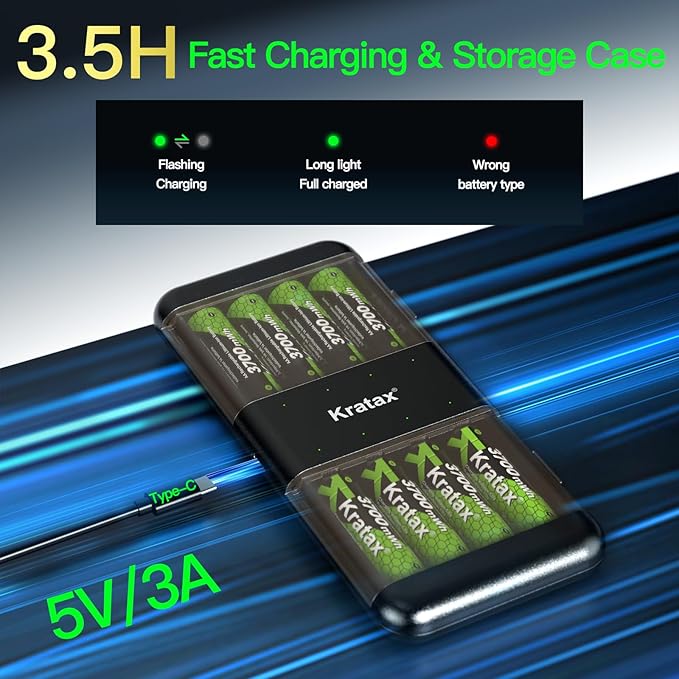 Kratax 3700mWh AA Rechargeable Lithium Batteries - Image 2