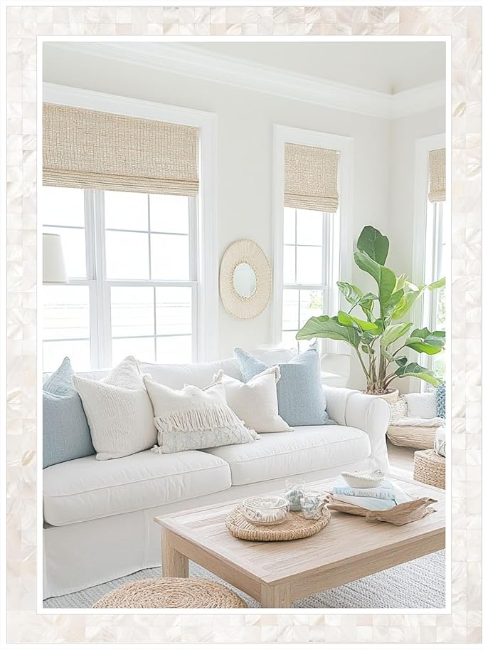 Tanmicoshomy White Shell Framed Rectangular Wall Mirrors - Image 2