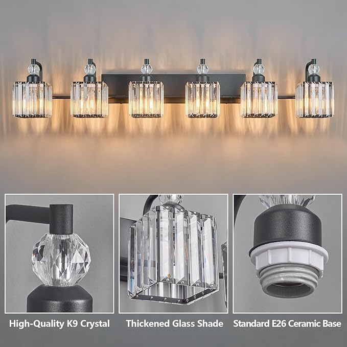 BBLLWJ 6 Light Bathroom Vanity Light Modern Black Vanity Light Fixtures - Image 3