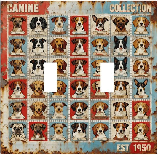 Bvtewkhz Dogs Funny Puppy Pets Vintage 2 Gang Double Toggle Decorative Outlet by Unknown
