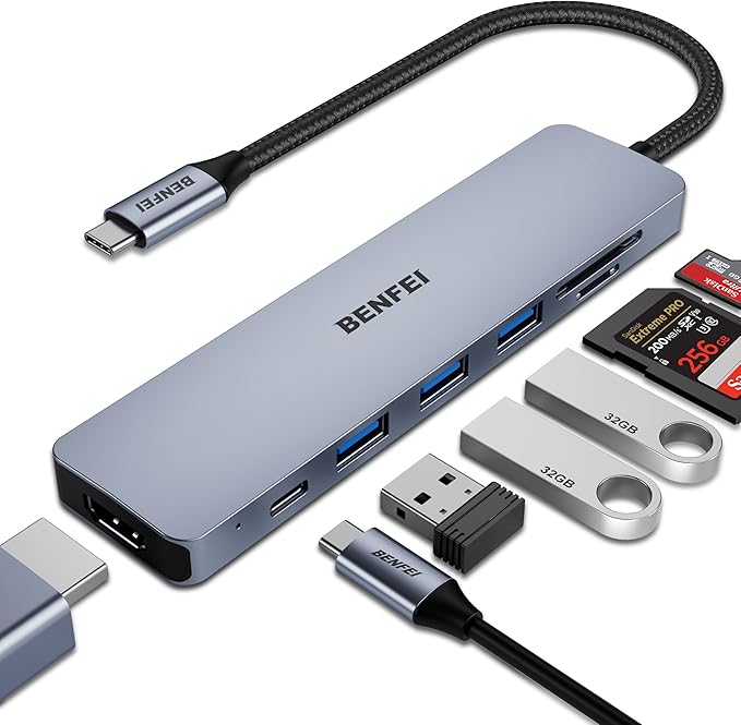 BENFEI USB C HUB 7-in-1 with HDMI, 100W Power Delivery, 3*USB 3.0, SD/TF Card by BENFEI
