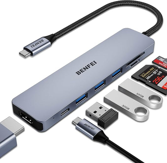 BENFEI USB C HUB 7-in-1 with HDMI, 100W Power Delivery, 3*USB 3.0, SD/TF Card by BENFEI