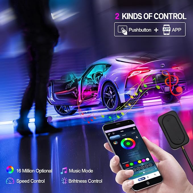 New Version Dreamcolor Acrylic Interior Car Lights 6 in 1 RGB LED Strip Lights - Image 5