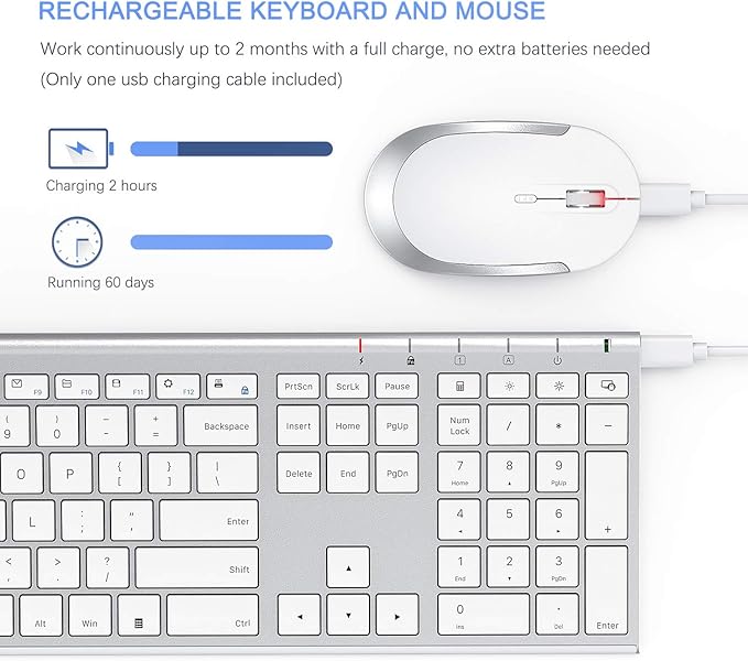 Wireless Keyboard and Mouse, Vssoplor 2.4GHz Rechargeable Compact Quiet - Image 3