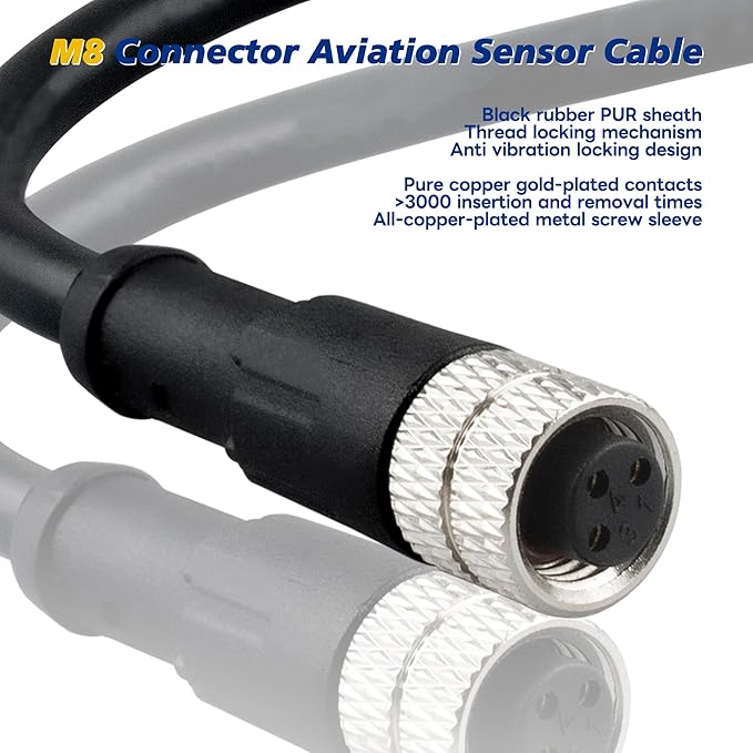 Lonlonty M8 Cable 3 Pin 6.5Ft/2M Female A Coding Circular Connector Cable - Image 6