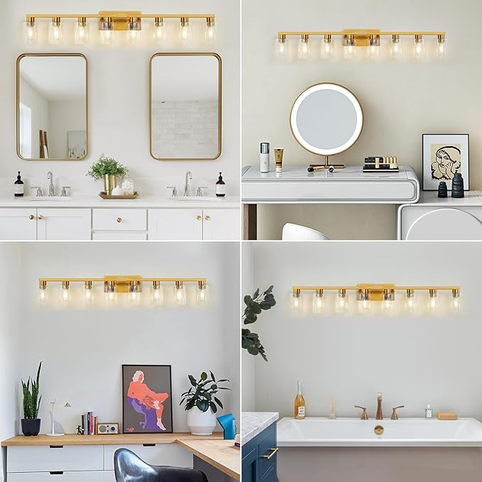 8 Light Gold Bathroom Light Fixtures, Modern Large Vanity Lights - Image 7