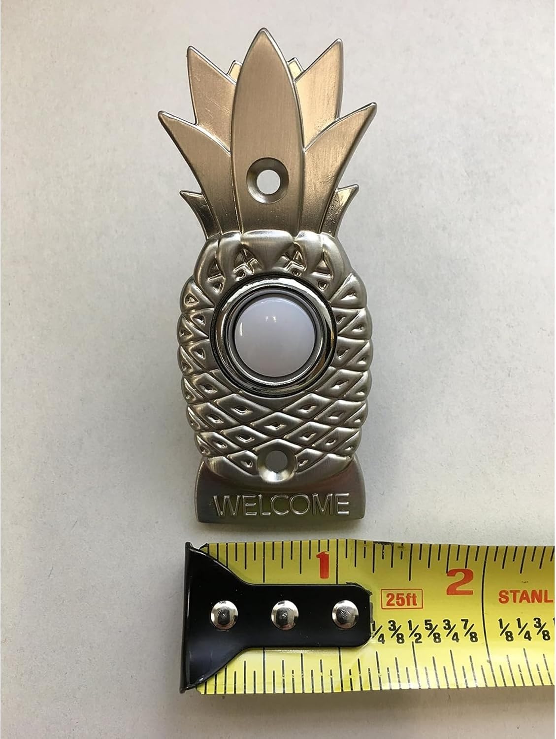 Brass Doorbell Button, Lighted Pineapple, Brushed Nickel | Wired Doorbell, Recessed Mount, Push Button Replacement for Existing Chime Systems