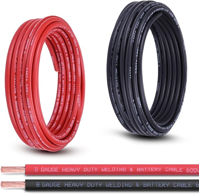 Shirbly 8 Gauge Battery Cable, 30FT Red + 30FT Black 8 AWG Pure Copper Wire by Shirbly
