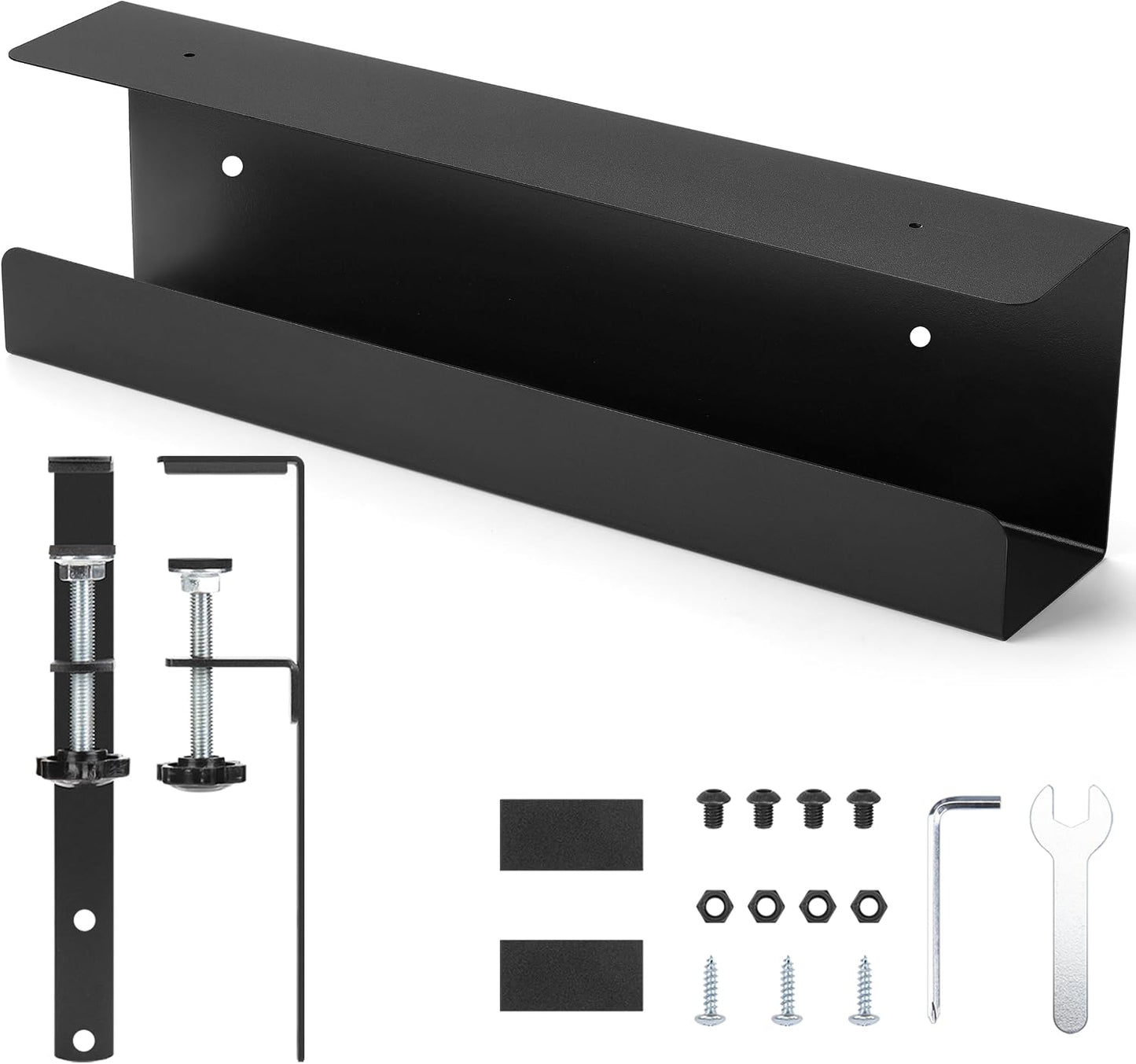 ZhiYo 16.5in Steel Cable Management Under Desk Tray, Large Clamp-On Under Table Cord Hider Tray, No Drill Cable Organizer for Desk, Wire Management Raceway, Black Rack, W3in x H4.7in