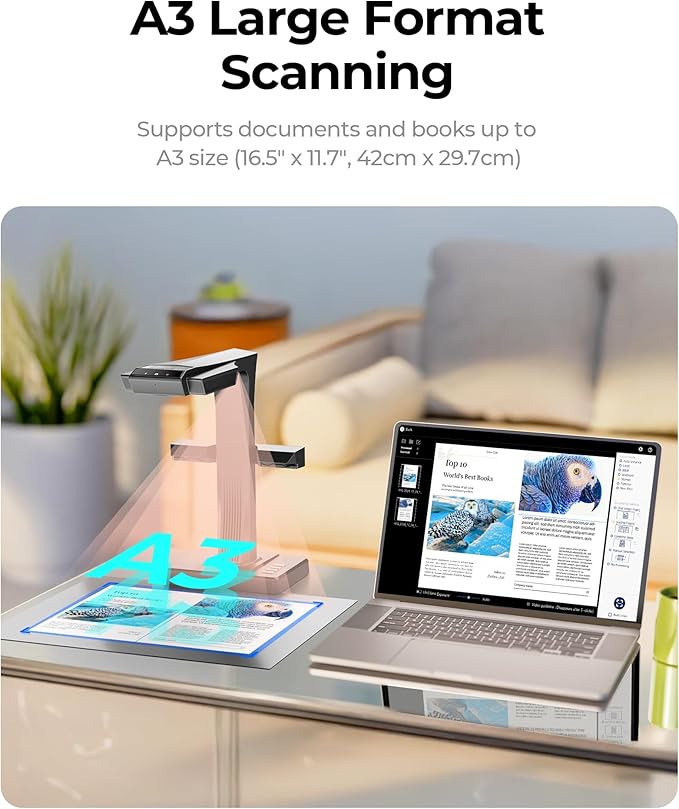 CZUR ET MAX Book Scanner, 38MP High-Resolution Overhead Document Scanner - Image 6