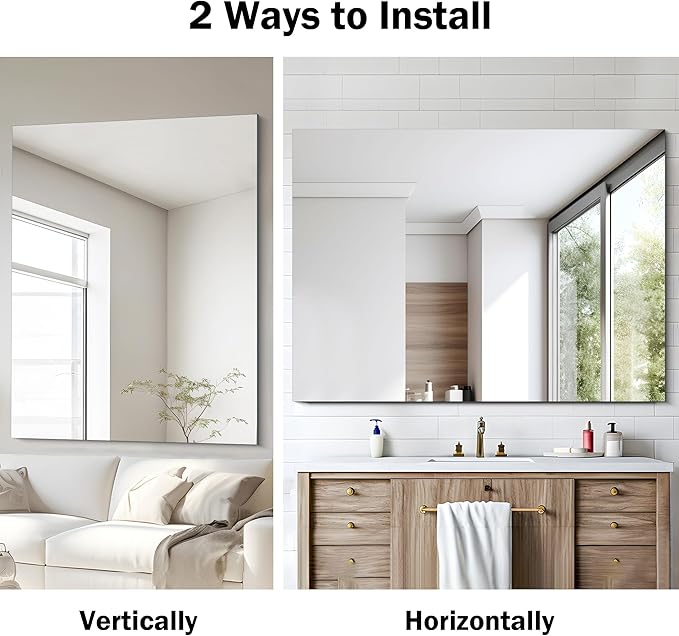 CILIBER Frameless Rectangle Mirror, 36x48 Inch Large Bathroom Mirrors - Image 5