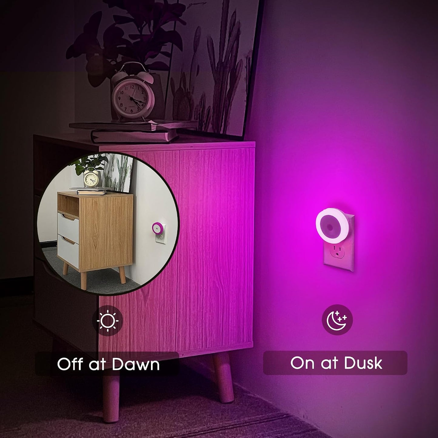 Purple Night Light, Night Lights Plug into Wall [4Pack] | Nightlight with Light Sensors for Kids Room, Baby Night Light, Bathroom Stair Lights, Hallway Light