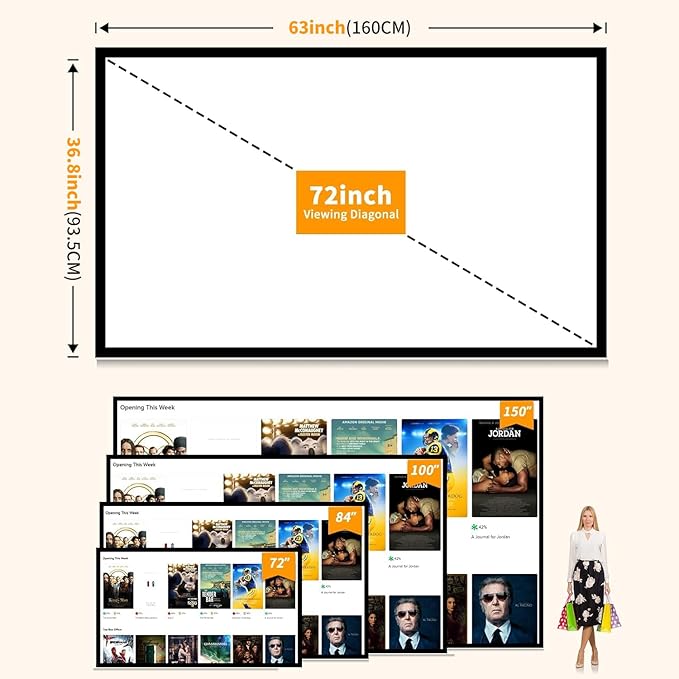 Taotique Projector Screen 72 inch, Movie Projector Screen 16:9 HD Foldable and - Image 7