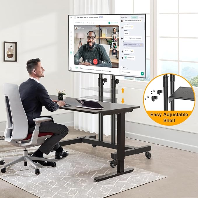 TVON Rolling TV Stand for 32-83 inch Flat Screen/Curved TVs up to 110 lbs - Image 4