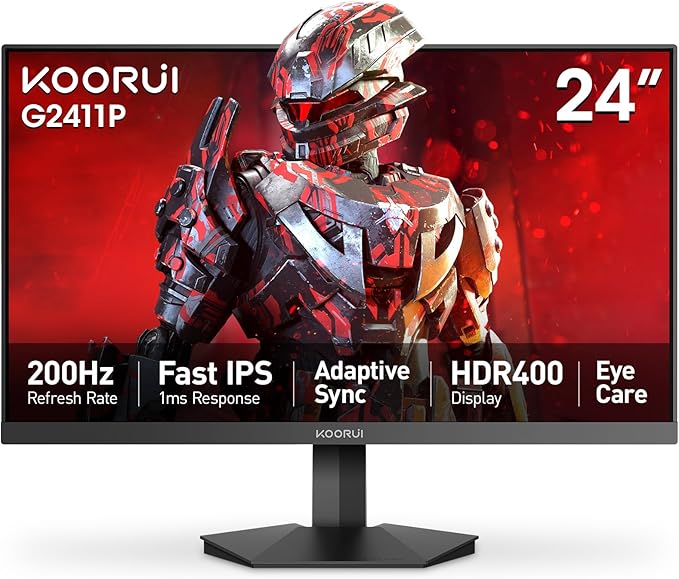 KOORUI 24" Gaming Monitor, 200Hz 1ms Fast IPS, FHD HDR400 Display, 90% DCI-P3 by KOORUI
