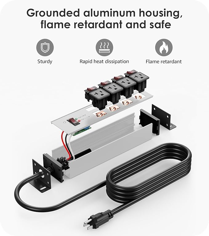 CCCEI Heavy Duty Surge Protector Power Strip 20 Amp Individual Switches. 10FT - Image 6