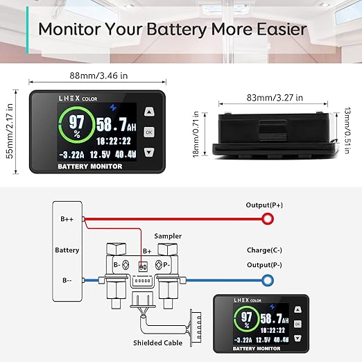 LNEX 500A Shunt Battery Monitor, 2.4" Color Screen RV Monitor - Image 7