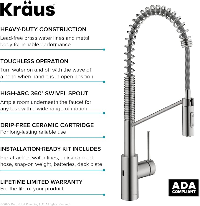 KRAUS Oletto Touchless Sensor Commercial Pull-Down Single Handle Kitchen Faucet - Image 13