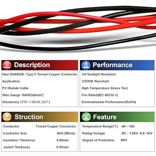 10 Gauge Wire - iGreely Solar Panel Wire 30Ft Black & 30Ft Red 10AWG Tinned - Image 3