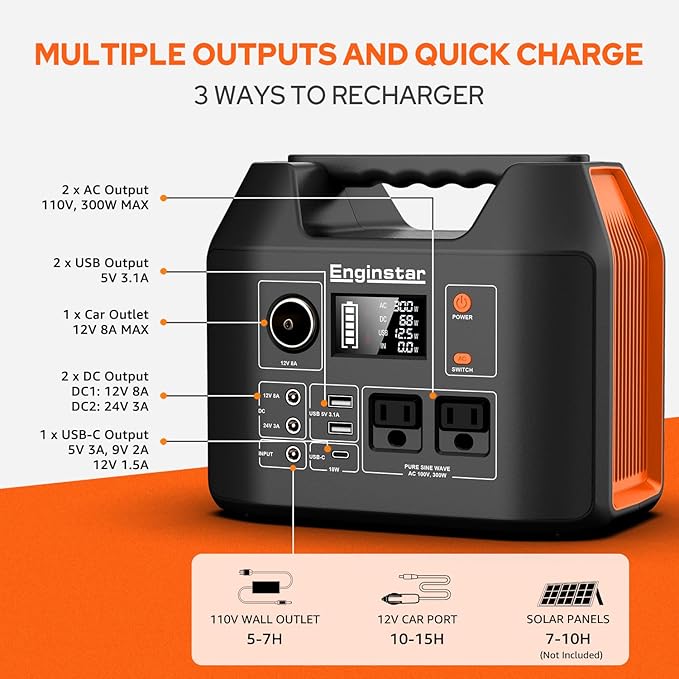 EnginStar Portable Power Station 300W 296Wh Battery Bank - Image 2