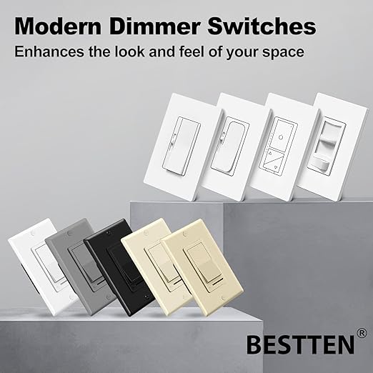 BESTTEN 10 Pack Dimmer Light Switch, Single Pole or 3-Way, Slide Dimmer Switches - Image 9