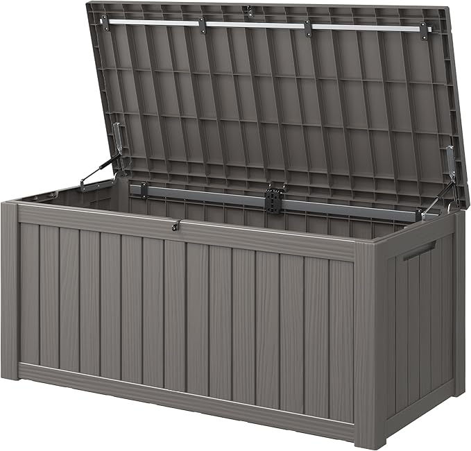 Outdoor Storage Box, 120 Gallon Deck Box, Resin Waterproof Outside Storage Bench by NUNULAB
