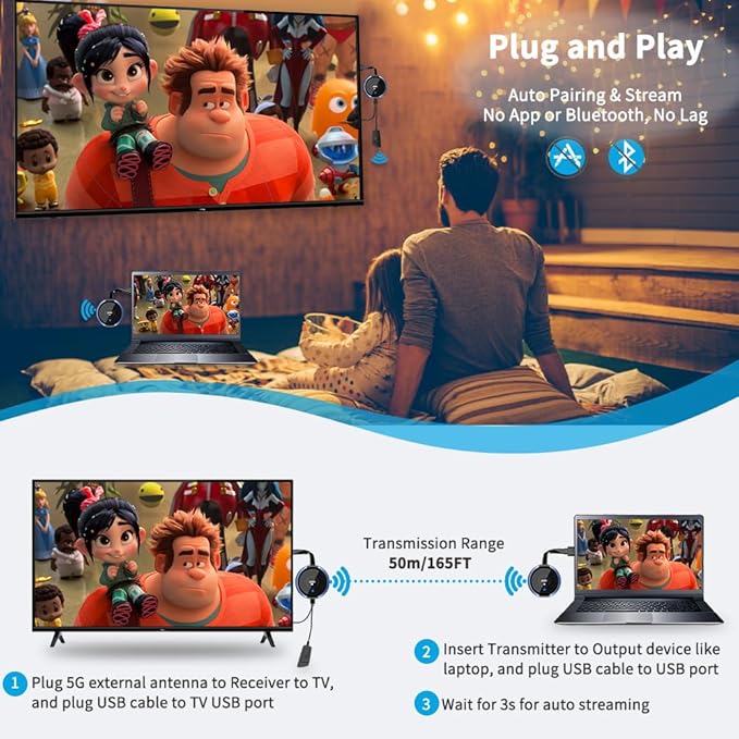 HDMI Wireless Transmitter and Receiver 4K, AIMIBO Wireless HDMI Extender Live - Image 3