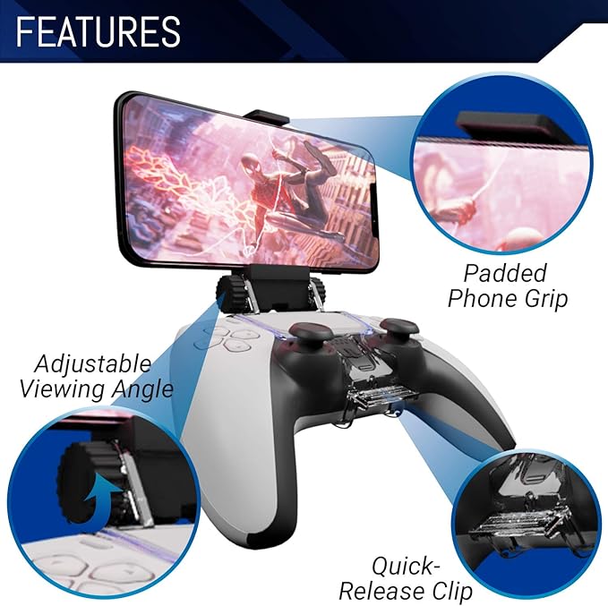 Orzly PS5 Controller Mobile Gaming Clip, DualSense Controller Phone Mount - Image 3