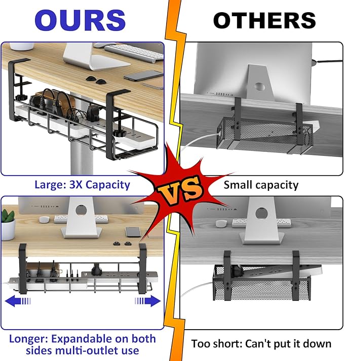 15.7” Under Desk Cable Management Tray, No Drill Steel Cable Tray Organizers - Image 2