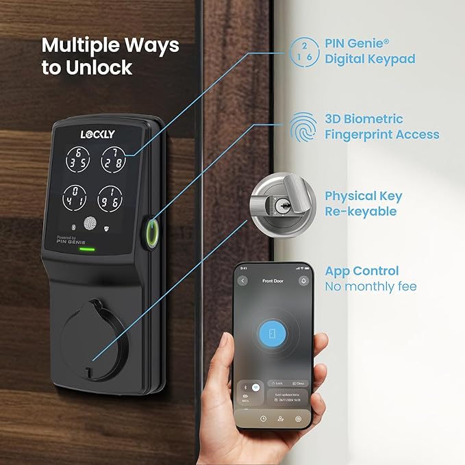 Lockly Secure Pro Deadbolt, Wi-Fi Smart Lock, Keyless Entry Door Lock, Smart - Image 2