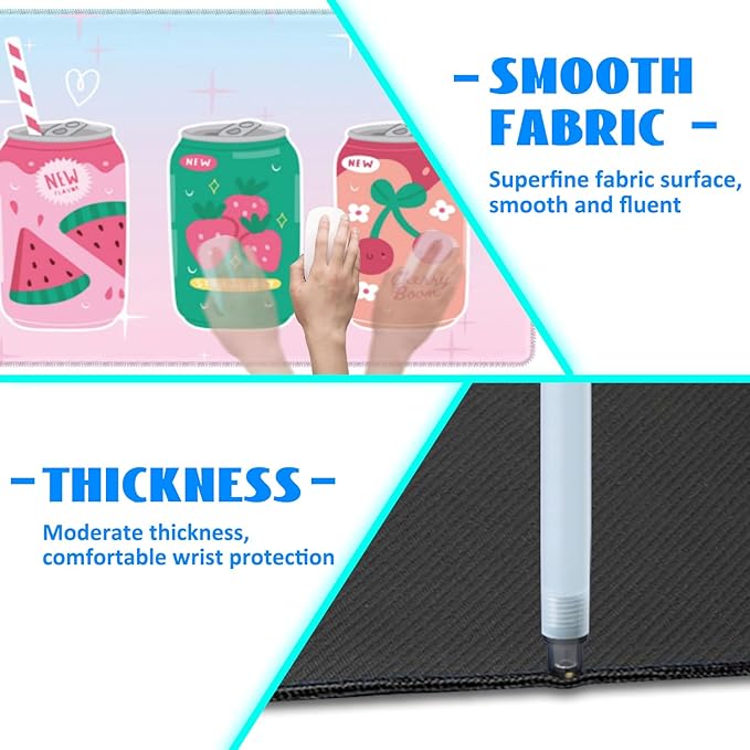 Desk Mat, Kawaii Fruit Flavors Sparkling Soda Drink Extended Gaming Mouse Pad - Image 5