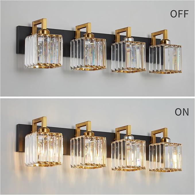 FDPBY Modern Bathroom Vanity Light 4-Lights Black Gold Crystal Wall Lamp - Image 4