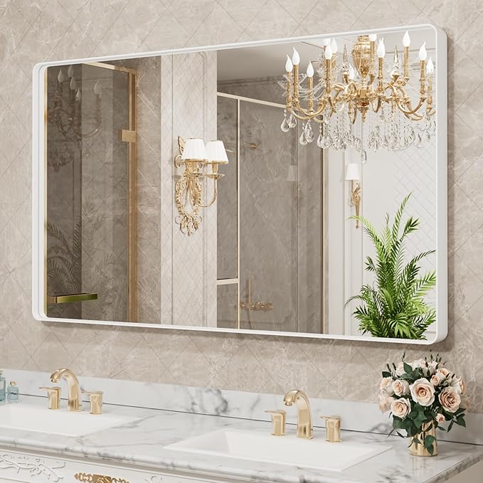 LOAAO 60x40 Inch White Metal Framed Bathroom Mirror - Image 4