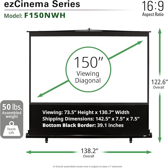 Elite Screens ezCinema Series, 150-INCH 16:9, Manual Pull Up Projector Screen - Image 5
