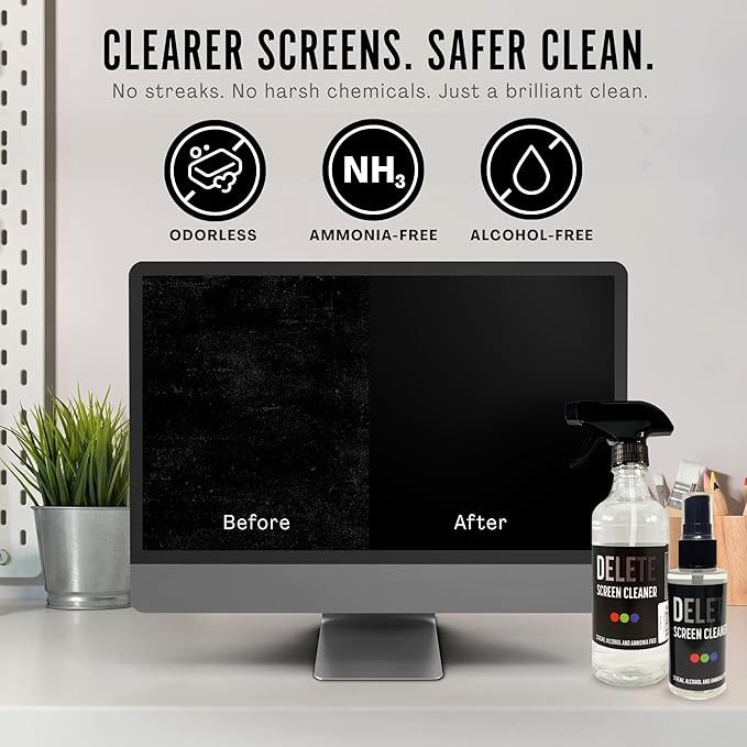 Delete Screen Cleaner Spray Kit, 2 Pack, 16oz and 2oz Bottle and 12"x12" - Image 2
