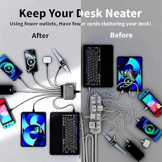 USB C Charger Block, 200W GaN 8 Port USBC Charging Station USB Hub Block Cube - Image 7