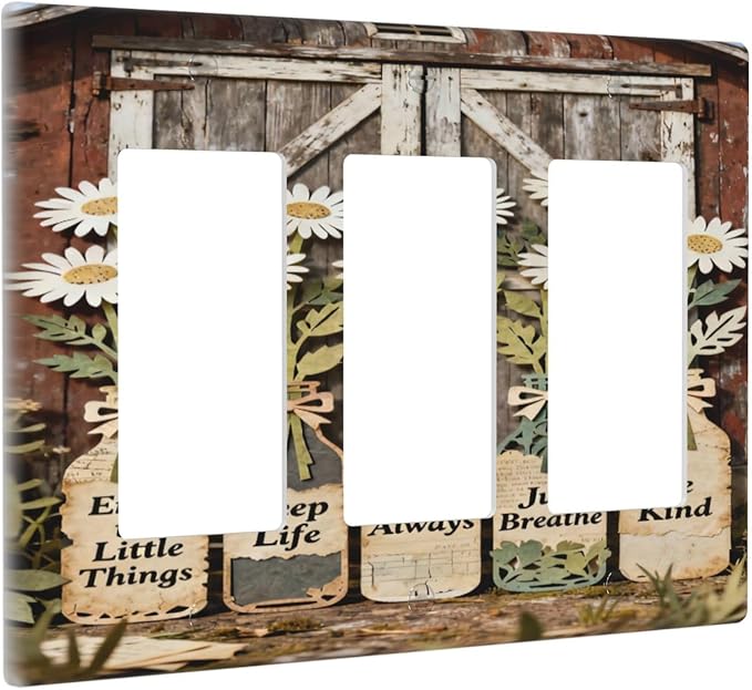 Bvtewkhz Rustic Daisy Barn Door Flowers 3 Gang Triple Rocker Decorative Light - Image 2