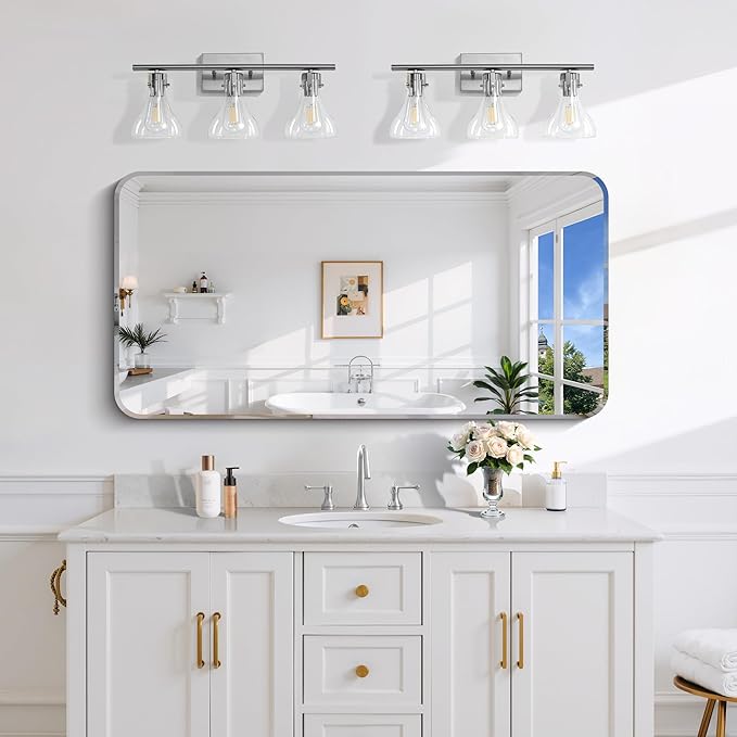 CILIBER Frameless Rectangle Mirror, 24x40 Beveled Bathroom Mirror Rounded Corner - Image 4
