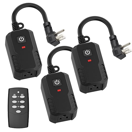 BN-LINK Outdoor Remote Control Outlet Plug Black, Indoor Wireless Outlet Switch by BN-LINK