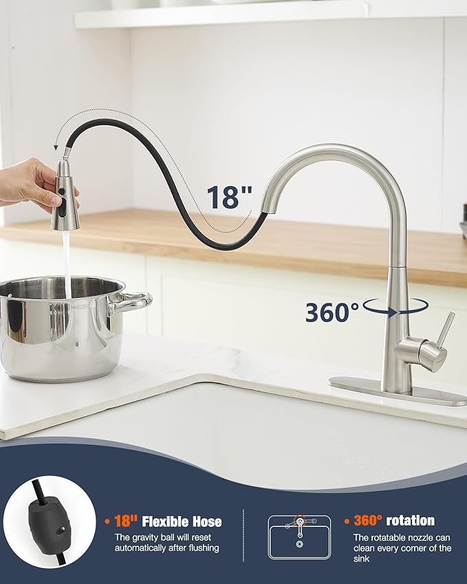 AIMADI Kitchen Faucet with Pull Down Sprayer – High Arc 360° Swivel Brushed - Image 4