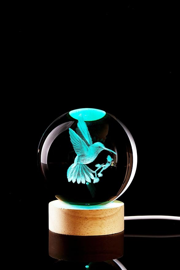 Conalisk 3D Hummingbird Crystal Ball Lamp, Lifelike 3D LED Bird Night Light - Image 8