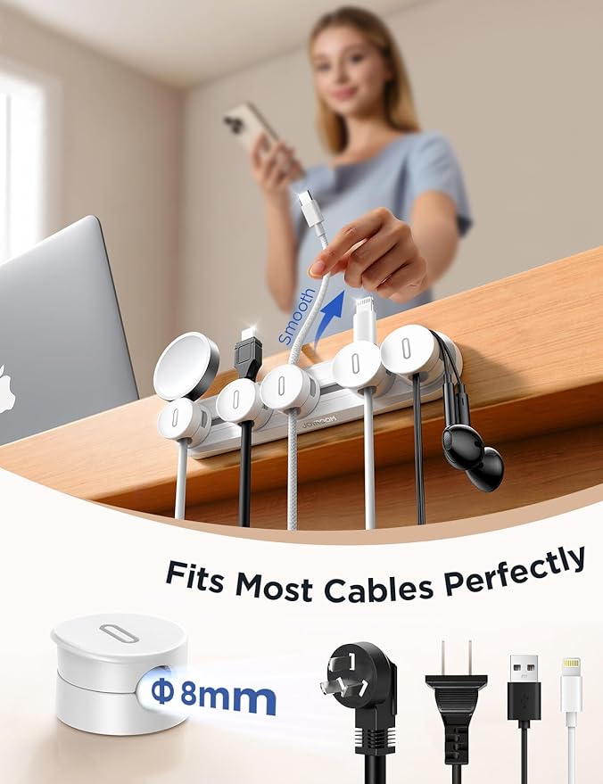 5-in-1 Magnetic Cord Organizer JOYROOM Cable Clips Under Desk Adhesive Cord - Image 3