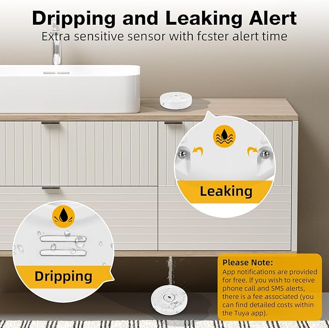 Douevo 5 Pack WiFi Water Leak Sensor, 100 dB Water Alarm Leak Detector - Image 2