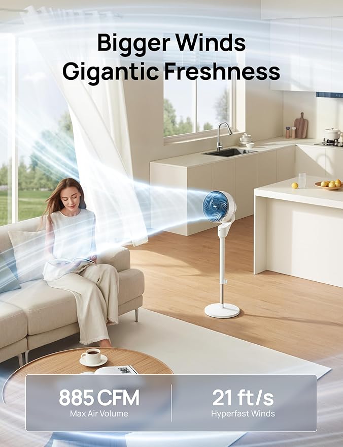Dreo Fan for Bedroom, 80° Oscillating Standing Fan, 25dB Quiet, 80ft Pedestal - Image 3